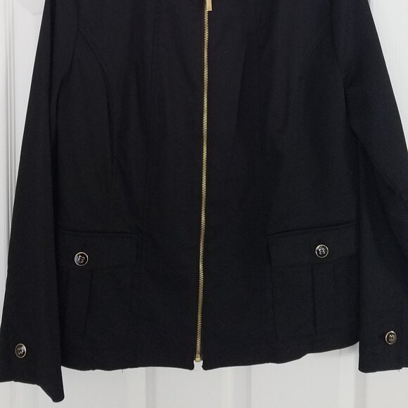 Charter Club Stand Collar Zip Front Blazer Jacket Black w/Gold Buttons Size 18 - Picture 2 of 9